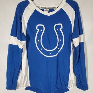 VICTORIA SECRET PINK NFL INDY COLTS FAN LONG SLEEVE V NECK SHIRT